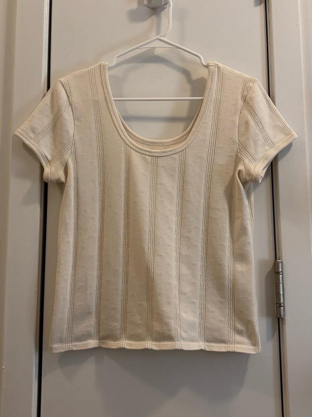 Madewell Ivory Cotton Blend Scoop Neck Tee Shirt